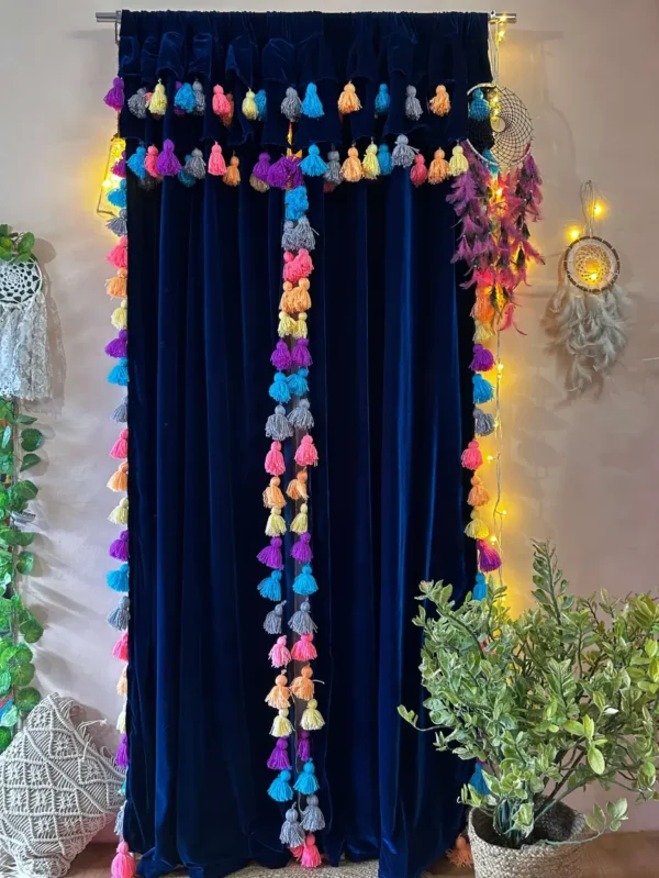 Tassels blue curtain