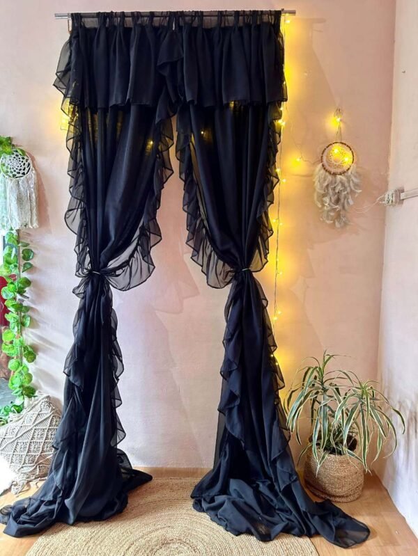 Black Color Valance Curtain with side frill fall