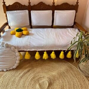 White Sofa Cover with Yellow Tassels