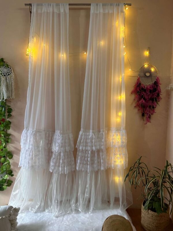 White Dreamy Drama Bottom Ruffle Curtain