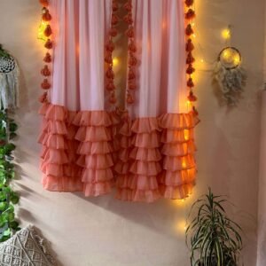 Pink Shade Bottom Ruffle with Tassels Curtain