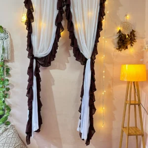 Brown White Amazing Shade Side Frill Curtain