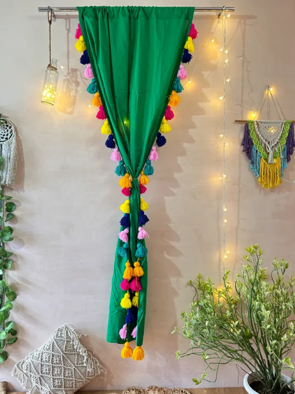 Green Multicolor Tassels Curtain