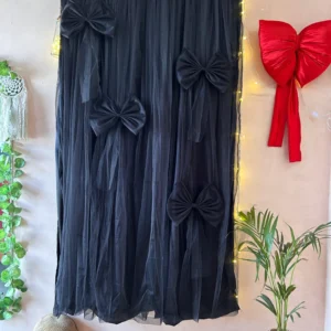 Hot Black Shade Curtain with Bows Detailing