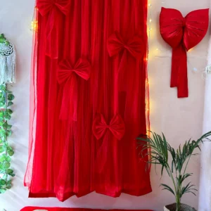 Hot Red Shade Curtain with Bows Detailing