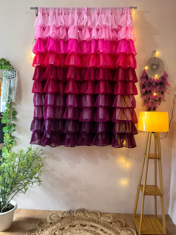 Pink Ombre Full Ruffle Curtain