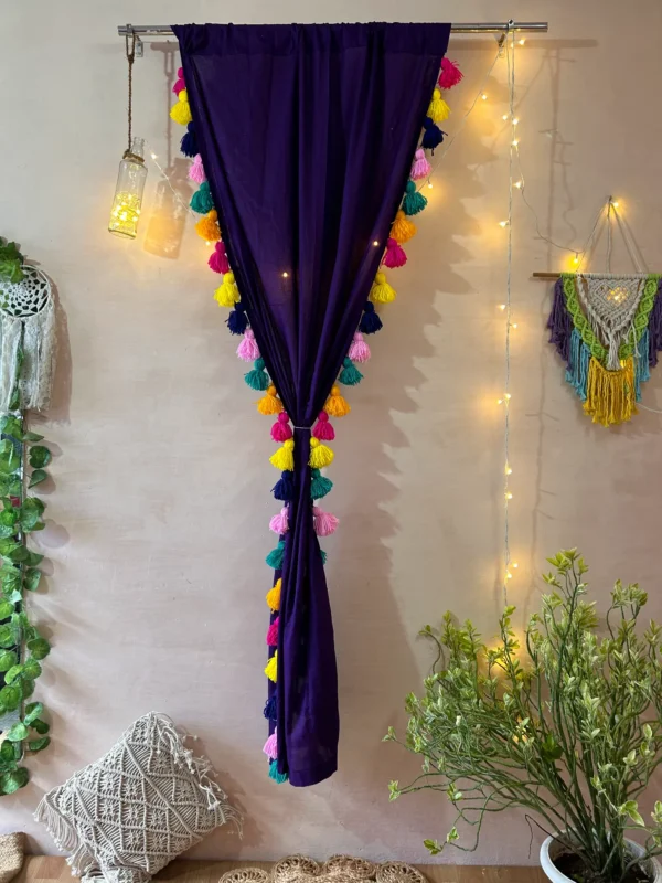 Purple multicolor tassels curtain