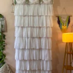 Solid White Full Ruffle Curtain with Bows Detailing