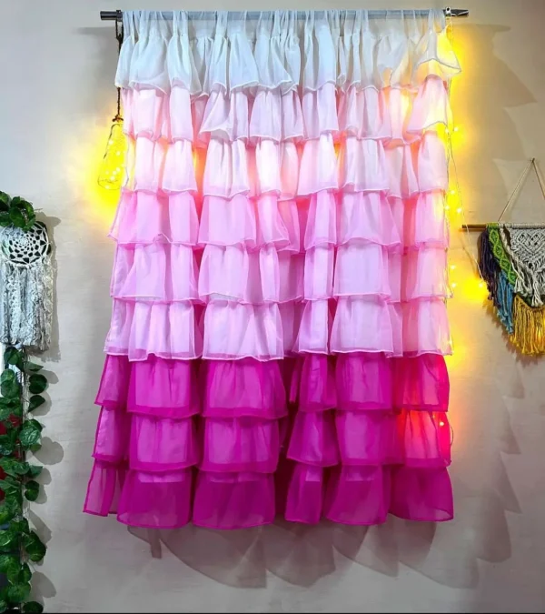 Pink Ombre Color Shade Full Ruffle Curtain