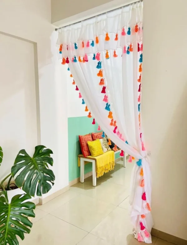 Tassels Valance Top 2 Ruffle Curtain white