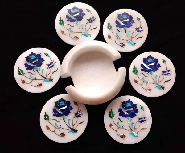 Handcrafted Marble Coaster Set