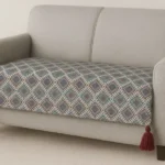 Blue brown multicolored sofa cover with tassels