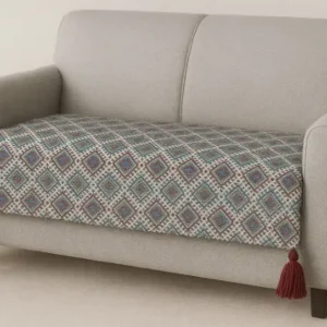 Blue brown multicolored sofa cover with tassels