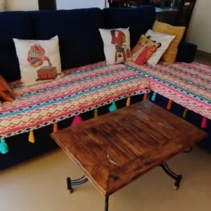 L shape multicolored sofa cover with tassels