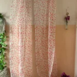 Cream Floral Organza Curtain ( 2 Pcs Set)