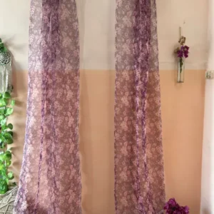Wine Floral Organza Curtain ( 2 Pcs Set)