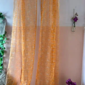Yellow Floral Organza Curtain ( 2 Pcs Set)