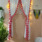 Baker milller pink shade tassels with white cotton Curtain