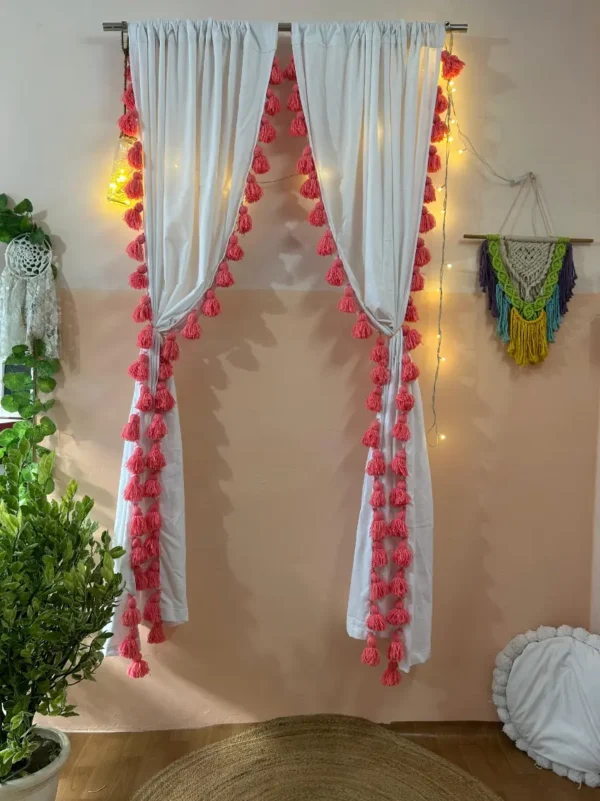 Baker milller pink shade tassels with white cotton Curtain