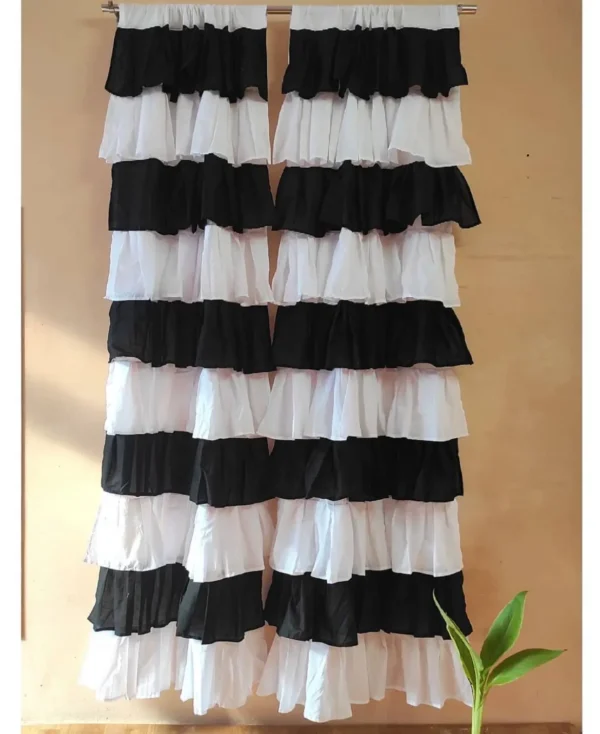 Monochromatic Black nd white full ruffle curtain
