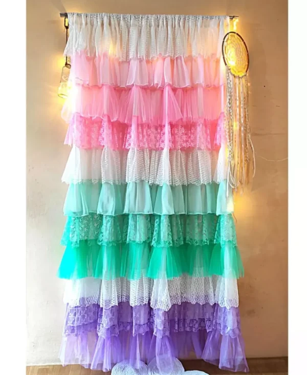 Multi fabric multi color full ruffle curtain