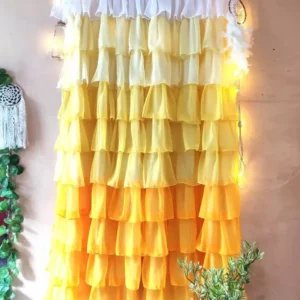 Ombre yellow light to dark full ruffle curtain