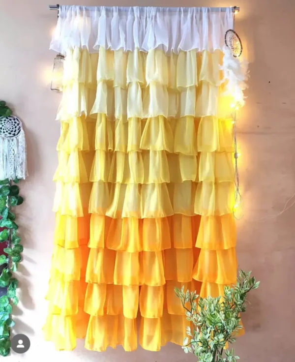 Ombre yellow light to dark full ruffle curtain