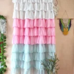 Pastel sky pink shade full ruffle curtain
