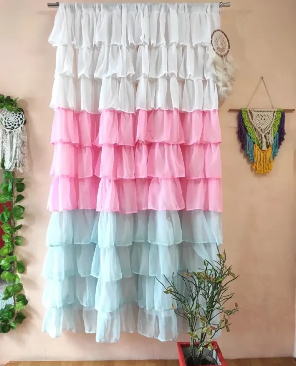 Pastel sky pink shade full ruffle curtain